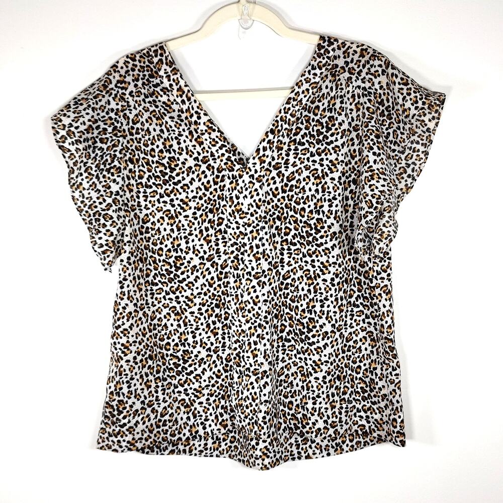 Sanctuary Leopard Print Flutter Sleeve Blouse Animal Print Quiet Luxury S
